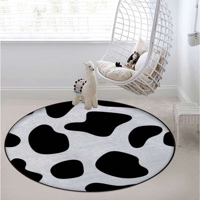 Cow Print Gaming Chair Mat Under Computer Desk Floor Protector for Rolling Chairs Non Slip Anti Scratches with Black Spots Farm Life Cattle Camouflage,White Black Diameter 39.3 in