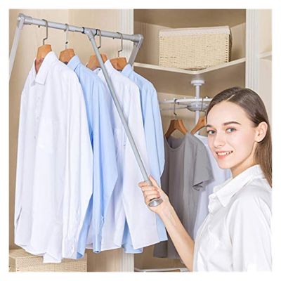 CHALKE Pull Down Hanging Rod, Lift/Pull Down Bedroom Single Coat Rack, Closet Bedroom checkroom Space Saving Storage System, Load Capacity 20 kg (Size : 600-830mm)