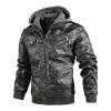 Maiyifu-GJ Camo Motorcycle Jacket for Men Faux Leather Windproof Moto Coat Vintage Bomber Hoodie with Removable Hood (Grey,Small) view 1
