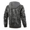 Maiyifu-GJ Camo Motorcycle Jacket for Men Faux Leather Windproof Moto Coat Vintage Bomber Hoodie with Removable Hood (Grey,Small) view 2