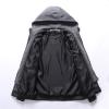 Maiyifu-GJ Camo Motorcycle Jacket for Men Faux Leather Windproof Moto Coat Vintage Bomber Hoodie with Removable Hood (Grey,Small) view 3