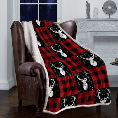 LEOSUCRE Sherpa Fleece Throw Blanket for Couch, Christmas Elk Snowflake Blanket Bed Throw Soft Baby Blanket All Season Plush Blankets for Sofa Bedroom Dcor 60x80in Red Black Checkered Plaid