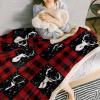 LEOSUCRE Sherpa Fleece Throw Blanket for Couch, Christmas Elk Snowflake Blanket Bed Throw Soft Baby Blanket All Season Plush Blankets for Sofa Bedroom Dcor 60x80in Red Black Checkered Plaid view 4