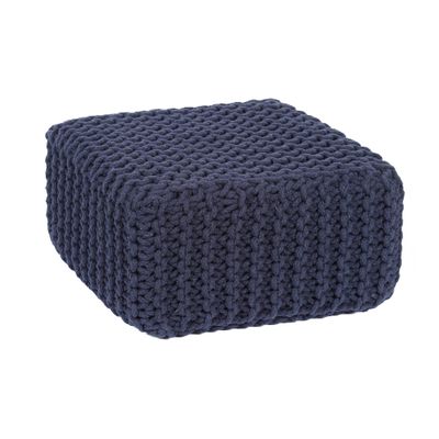 REDEARTH  Cube Low Pouf Foot Stool Ottoman - Hand Knitted Poof - Cord Boho Pouffe - Home Dcor - Stuffed Footrest for Living Room - Nursery - Bedroom - Patio (16" x 16" x 8") - Navy Blue