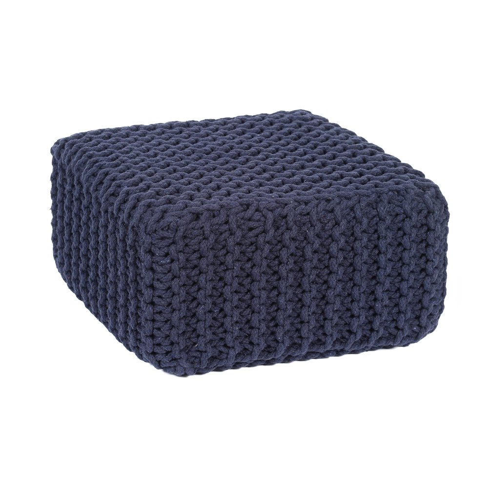 REDEARTH  Cube Low Pouf Foot Stool Ottoman - Hand Knitted Poof - Cord Boho Pouffe - Home Dcor - Stuffed Footrest for Living Room - Nursery - Bedroom - Patio (16" x 16" x 8") - Navy Blue
