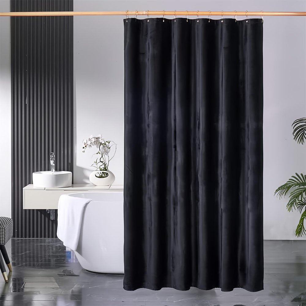 HYAWGE Shower Curtain Black Velvet Fabric 260 GSM Heavy Duty Luxury Shower Curtain with Hooks, Thicken,Washable, Waterproof for Bathroom Hotels, Bathtubs, 72 x 72 inches