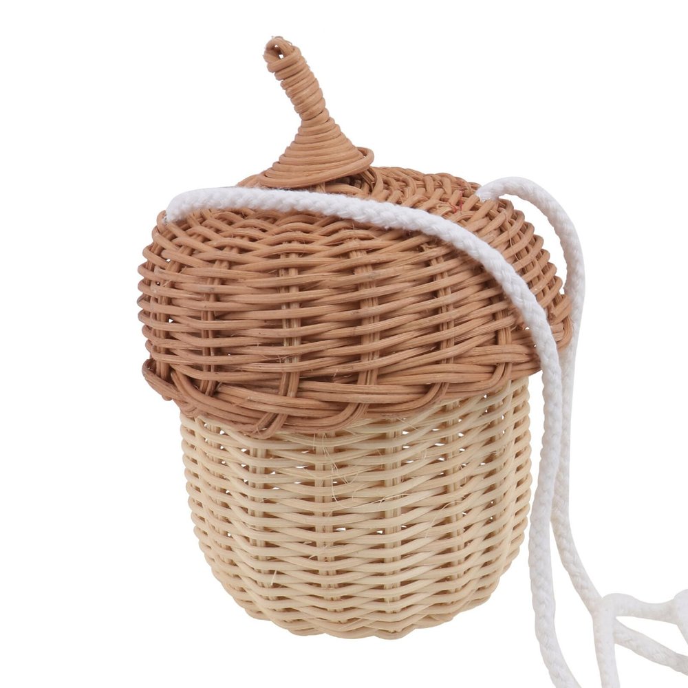 Garneck Mini Rattan Woven Basket Kids Girls Cute Acorn Shaped Shoulder Crossbody Basket Bag Handmade Basket for Kids Photography Prop, 5.5x3.5 Inch