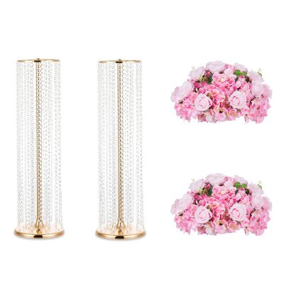 Nuptio 2 Pcs Wedding Vase & 2 Pcs Artificial Flowers Set for Wedding Centerpieces for Tables