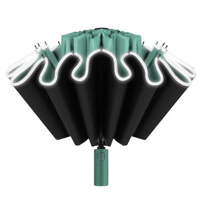 Large Travel Umbrella Windproof Compact Inverted Umbrella, 16 Ribs High Reflective Automatic Umbrellas for Rain and Sun, Open Close Auto Folding Reverse Umbrella for 2-3 People