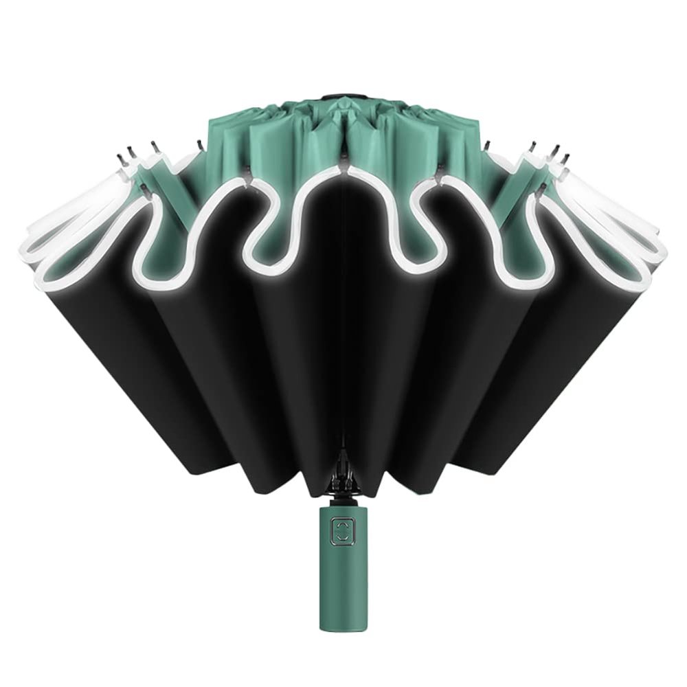 Large Travel Umbrella Windproof Compact Inverted Umbrella, 16 Ribs High Reflective Automatic Umbrellas for Rain and Sun, Open Close Auto Folding Reverse Umbrella for 2-3 People