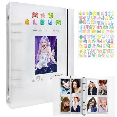 Photocard Binder A5 Kpop Photocard Holder Book, 200 Pockets Kpop Photocard Binder, Large Capacity A5 6 Ring Kpop Photo Card Binder Photocard Album, Clear Kpop Binder Album with DIY Letter Sticker