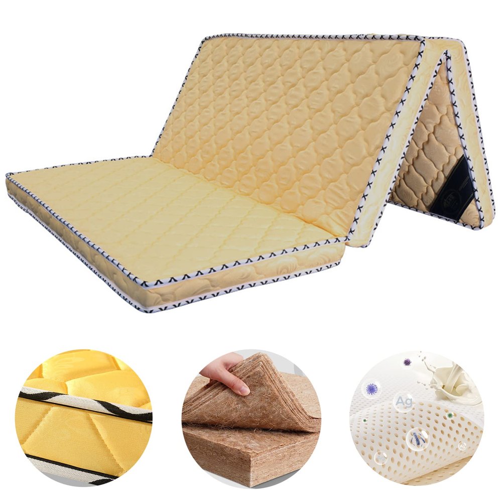 LZTENRETO Firm Coir Mattress, 3E Coconut Palm Mattress Pad, Quiet and Thick, Foldable in 6cm, 9cm, 11cm (Yellow-B, Twin 11cm)
