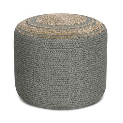SIMPLIHOME Serena Contemporary Round Braided Pouf in Dove Grey Cotton for the Living Room, Bedroom and Kids Room
