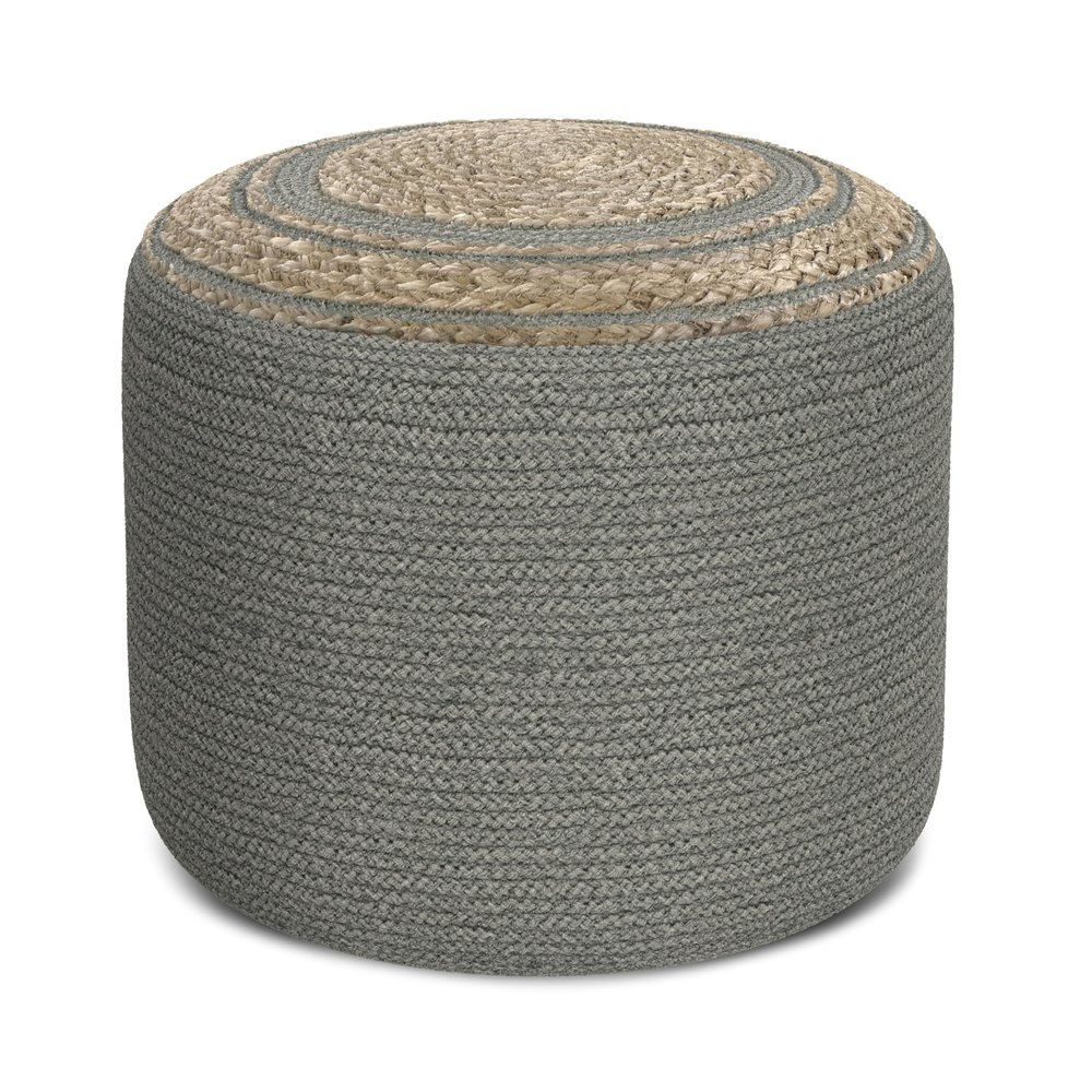 SIMPLIHOME Serena Contemporary Round Braided Pouf in Dove Grey Cotton for the Living Room, Bedroom and Kids Room