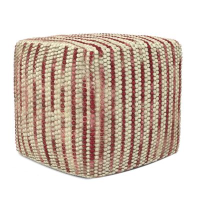 SIMPLIHOME Zoey Boho Cube Woven Pouf in Maroon Cotton and Wool for the Living Room, Bedroom and Kids Room