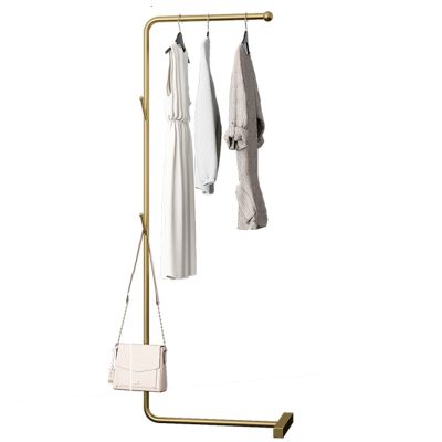 ARALEL Garment Rack Freestanding Metal Clothing Rack, Entryway Coats Hanger Stand with 3 Hooks, Space Saving Clothes Rail for Bedroom, Corner Coat Rack for Hanging Clothes,Gold