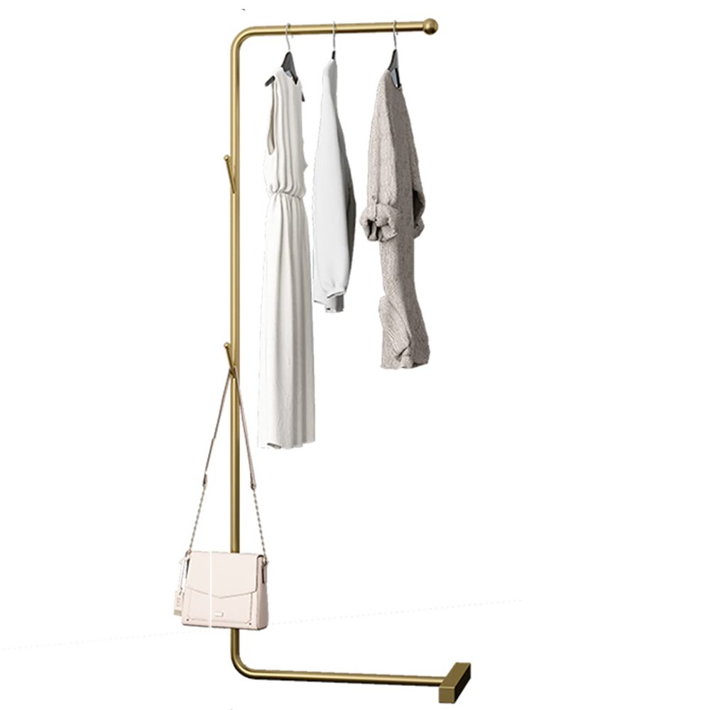 ARALEL Garment Rack Freestanding Metal Clothing Rack, Entryway Coats Hanger Stand with 3 Hooks, Space Saving Clothes Rail for Bedroom, Corner Coat Rack for Hanging Clothes,Gold
