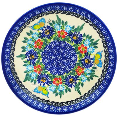 Polmedia Polish Pottery Dessert Plate UNIKAT - Butterfly Flower Bed Pattern Handmade in Boleslawiec Poland by Ceramika Dalia + Certificate of Authenticity