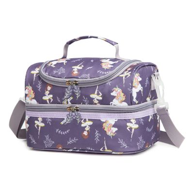 Life on track Insulated Kids Dual Compartment Lunch Bag Tote Pack for Girls Boys Toddler Kindergarten School Picnic Food Cooler Hot Water Ice with Strap (Ballet Dancer)