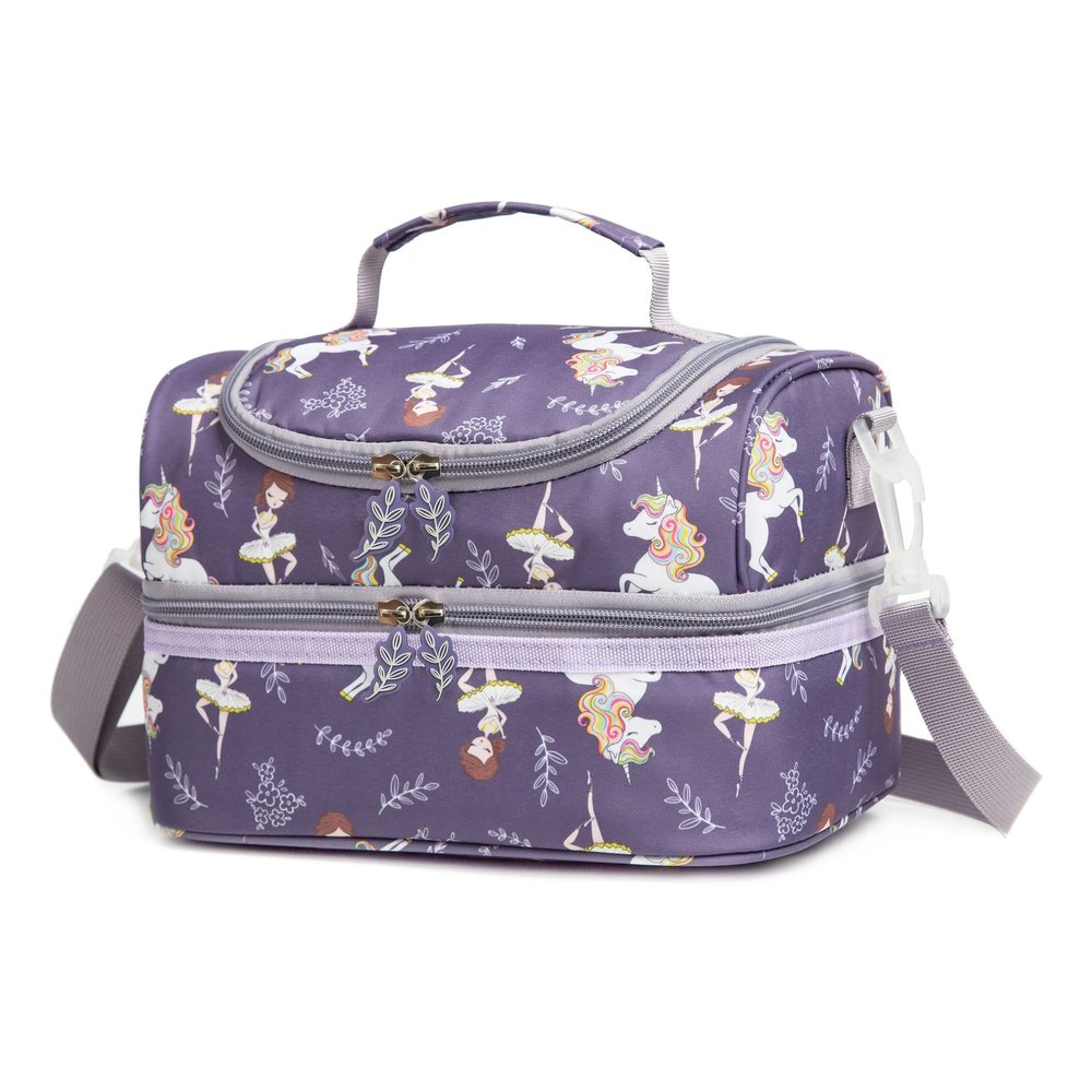 Life on track Insulated Kids Dual Compartment Lunch Bag Tote Pack for Girls Boys Toddler Kindergarten School Picnic Food Cooler Hot Water Ice with Strap (Ballet Dancer)