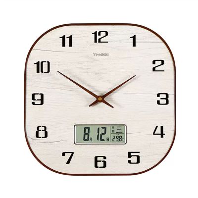 KIZQYN Wall Clocks Wall Clock - Silent Non-Ticking Wall Clocks Battery Operated - Modern Style Wooden Clock Decorative with Perpetual Calendar and Thermometer Display Decor Clock (Size : L)