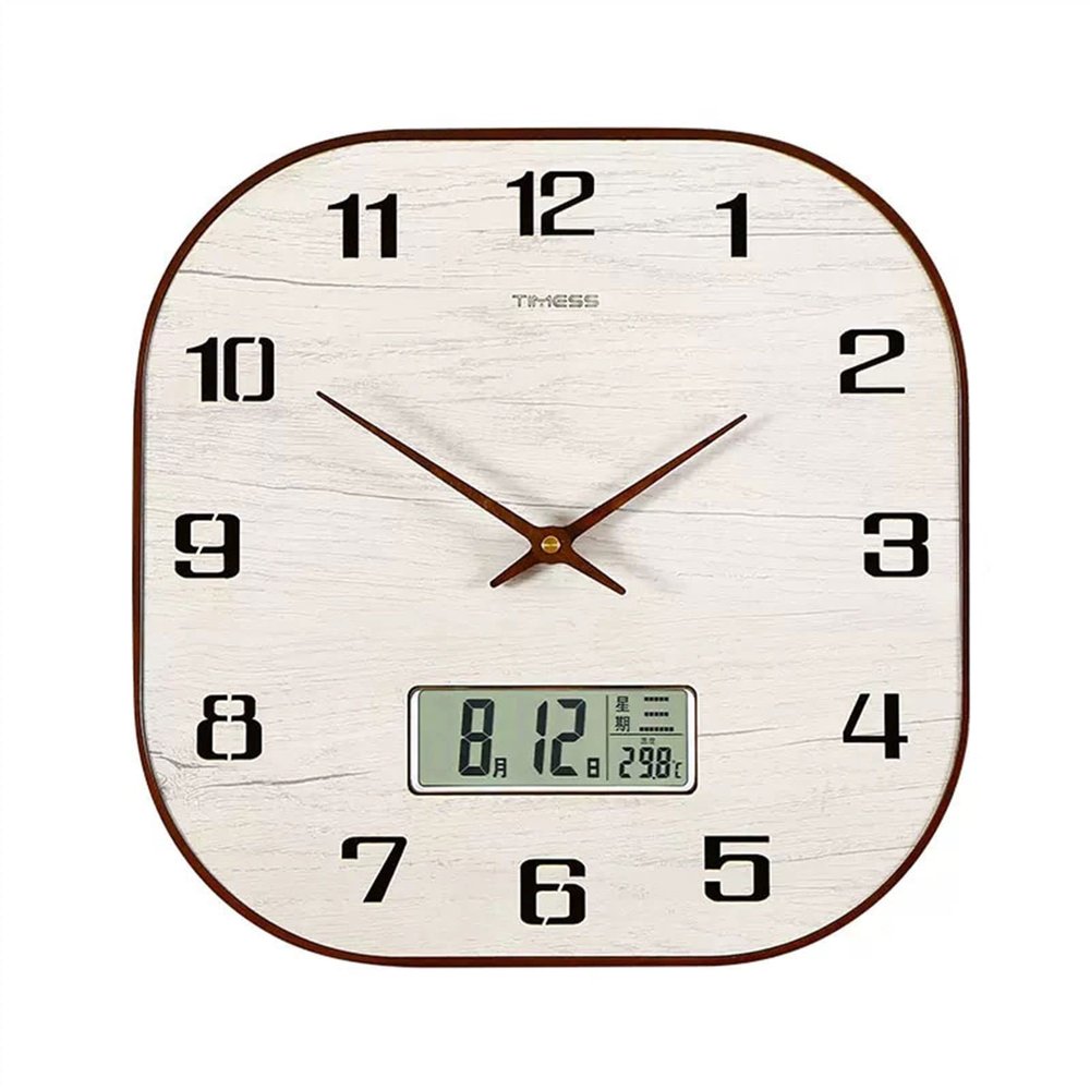 KIZQYN Wall Clocks Wall Clock - Silent Non-Ticking Wall Clocks Battery Operated - Modern Style Wooden Clock Decorative with Perpetual Calendar and Thermometer Display Decor Clock (Size : L)