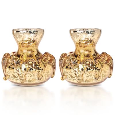 2 Pack | Luna Bazaar Vintage Mercury Glass Vase (4-Inch, Hedy Deco Design, Gold) - Decorative Flower Vase - for Home Decor, Party Decorations, and Wedding Centerpieces