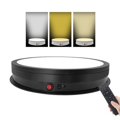 DOZPAL Electric Rotating Display Stand, Rotating Turntable 42cm with Three-Color Lighting, 50kg Centric Loading for Jewelry, Collectible Display, Remote Control,Black