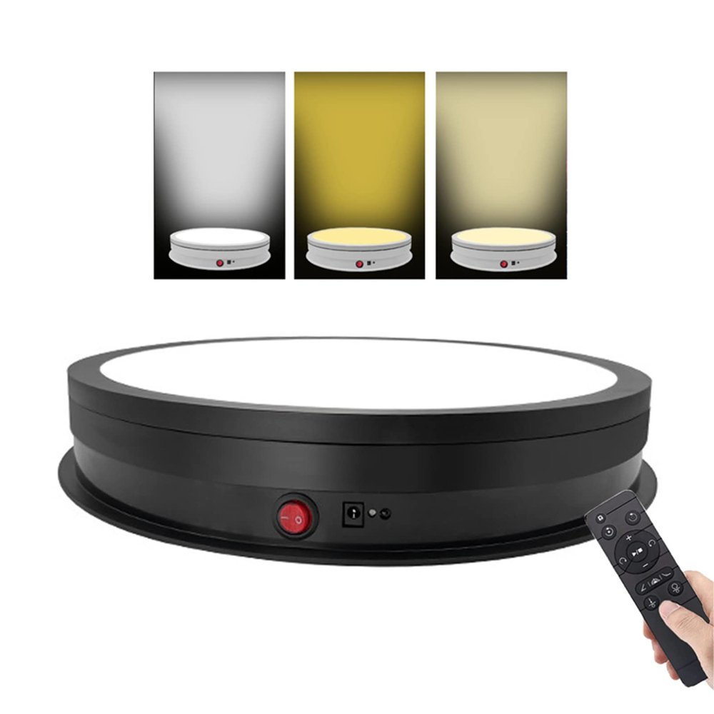 DOZPAL Electric Rotating Display Stand, Rotating Turntable 42cm with Three-Color Lighting, 50kg Centric Loading for Jewelry, Collectible Display, Remote Control,Black