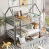 CKLMMC Simple Kids House Bunk Bed with 2 Drawers and Chimney,Wood Twin Over Twin Bunk Bed with Built-in Ladder and Guardrail,for Kids Teens Girls Boys Use (Gray#w) view 1