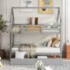 CKLMMC Simple Kids House Bunk Bed with 2 Drawers and Chimney,Wood Twin Over Twin Bunk Bed with Built-in Ladder and Guardrail,for Kids Teens Girls Boys Use (Gray#w) view 2