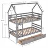 CKLMMC Simple Kids House Bunk Bed with 2 Drawers and Chimney,Wood Twin Over Twin Bunk Bed with Built-in Ladder and Guardrail,for Kids Teens Girls Boys Use (Gray#w) view 3