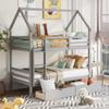 CKLMMC Simple Kids House Bunk Bed with 2 Drawers and Chimney,Wood Twin Over Twin Bunk Bed with Built-in Ladder and Guardrail,for Kids Teens Girls Boys Use (Gray#w) view 4