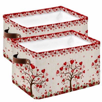 2 PCS Large Storage Baskets Bins Saint Valentine Collapsible Storage Box Laundry Organizer for Closet Shelf Nursery Kids Bedroom Vintage Red Love-Tree Spring Rose Flower