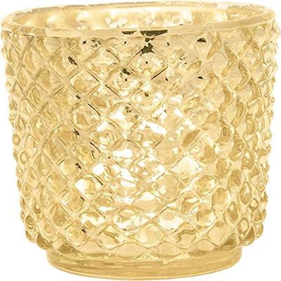 4 Pack | Luna Bazaar Vintage Mercury Glass Vase and Candle Holder (3-Inch, Small Rachel Design, Gold) - Decorative Flower Vase for Home Dcor, Party Decorations and Wedding Centerpieces
