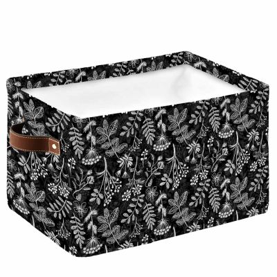 1 PC Large Storage Baskets Bins Black Florals Collapsible Storage Box Laundry Organizer for Closet Shelf Nursery Kids Bedroom Modern Minimalist Art Abstract Flowers