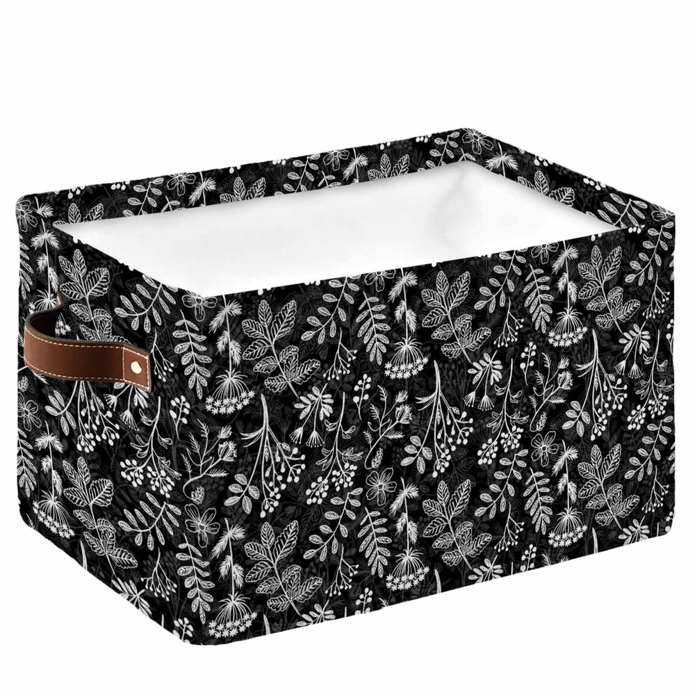1 PC Large Storage Baskets Bins Black Florals Collapsible Storage Box Laundry Organizer for Closet Shelf Nursery Kids Bedroom Modern Minimalist Art Abstract Flowers