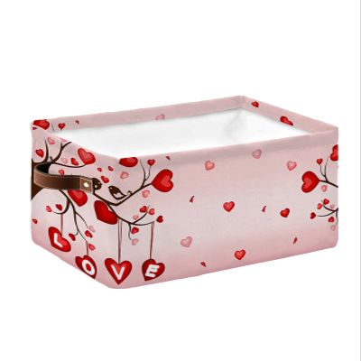 1 PC Large Storage Baskets Bins Love-Tree Collapsible Storage Box Laundry Organizer for Closet Shelf Nursery Kids Bedroom Valentine's Day Saint Rose Spring Love-Birds