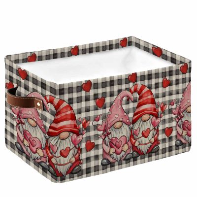 1 PC Large Storage Baskets Bins Love Gnomes Collapsible Storage Box Laundry Organizer for Closet Shelf Nursery Kids Bedroom Valentine's Day Black White Lattice