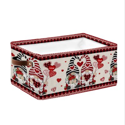 1 PC Large Storage Baskets Bins Valentine's Day Collapsible Storage Box Laundry Organizer for Closet Shelf Nursery Kids Bedroom Rustic Gnomes Saint Red Love Heart Plaid
