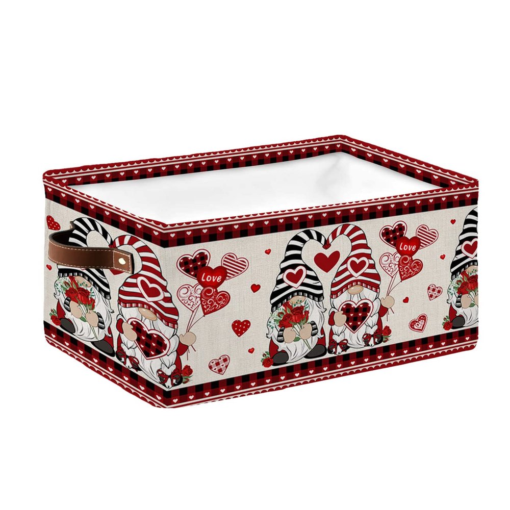 1 PC Large Storage Baskets Bins Valentine's Day Collapsible Storage Box Laundry Organizer for Closet Shelf Nursery Kids Bedroom Rustic Gnomes Saint Red Love Heart Plaid