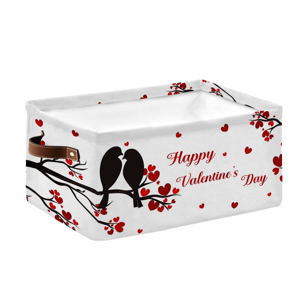 1 PC Large Storage Baskets Bins Saint Valentine's Collapsible Storage Box Laundry Organizer for Closet Shelf Nursery Kids Bedroom Spring Love-Bird Red Love Heart White