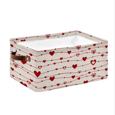 1 PC Large Storage Baskets Bins Valentine's Love Collapsible Storage Box Laundry Organizer for Closet Shelf Nursery Kids Bedroom Saint Red Heart Stripes Retro