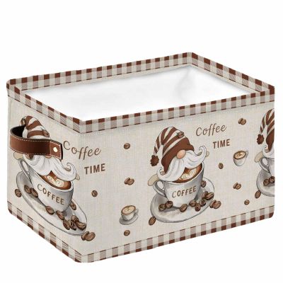 1 PC Large Storage Baskets Bins Brown Coffee Gnomes Collapsible Storage Box Laundry Organizer for Closet Shelf Nursery Kids Bedroom Rustic Farmhouse Plaid Winter Snowflake