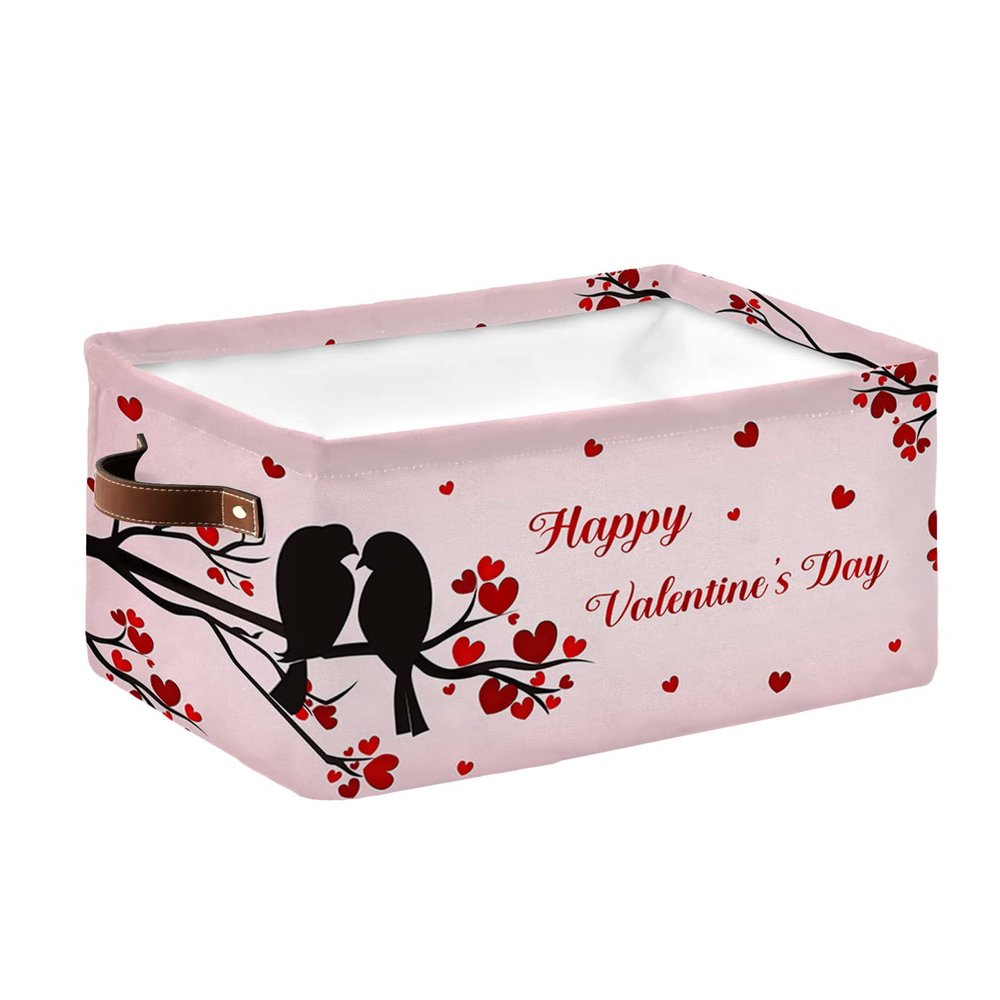 1 PC Large Storage Baskets Bins Valentine's Day Collapsible Storage Box Laundry Organizer for Closet Shelf Nursery Kids Bedroom Love-Bird Red Pink Saint Spring