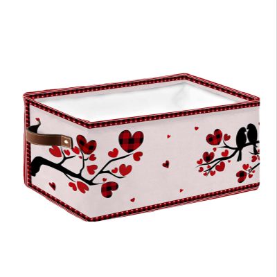 1 PC Large Storage Baskets Bins Red Love-Bird Collapsible Storage Box Laundry Organizer for Closet Shelf Nursery Kids Bedroom Valentine's Day Saint Tree Romantic Heart