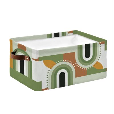1 PC Large Storage Baskets Bins Modern Collapsible Storage Box Laundry Organizer for Closet Shelf Nursery Kids Bedroom Middle Century Abstract Geometric Olive Green