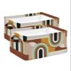 2 PCS Large Storage Baskets Bins Abstract Modern Collapsible Storage Box Laundry Organizer for Closet Shelf Nursery Kids Bedroom Farmhouse Brown Geometric Middle Century view 1