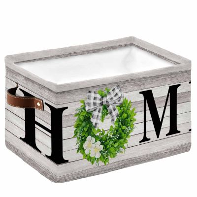 1 PC Large Storage Baskets Bins Farmhouse Collapsible Storage Box Laundry Organizer for Closet Shelf Nursery Kids Bedroom Grey Woodgrain Green Garland Plaid