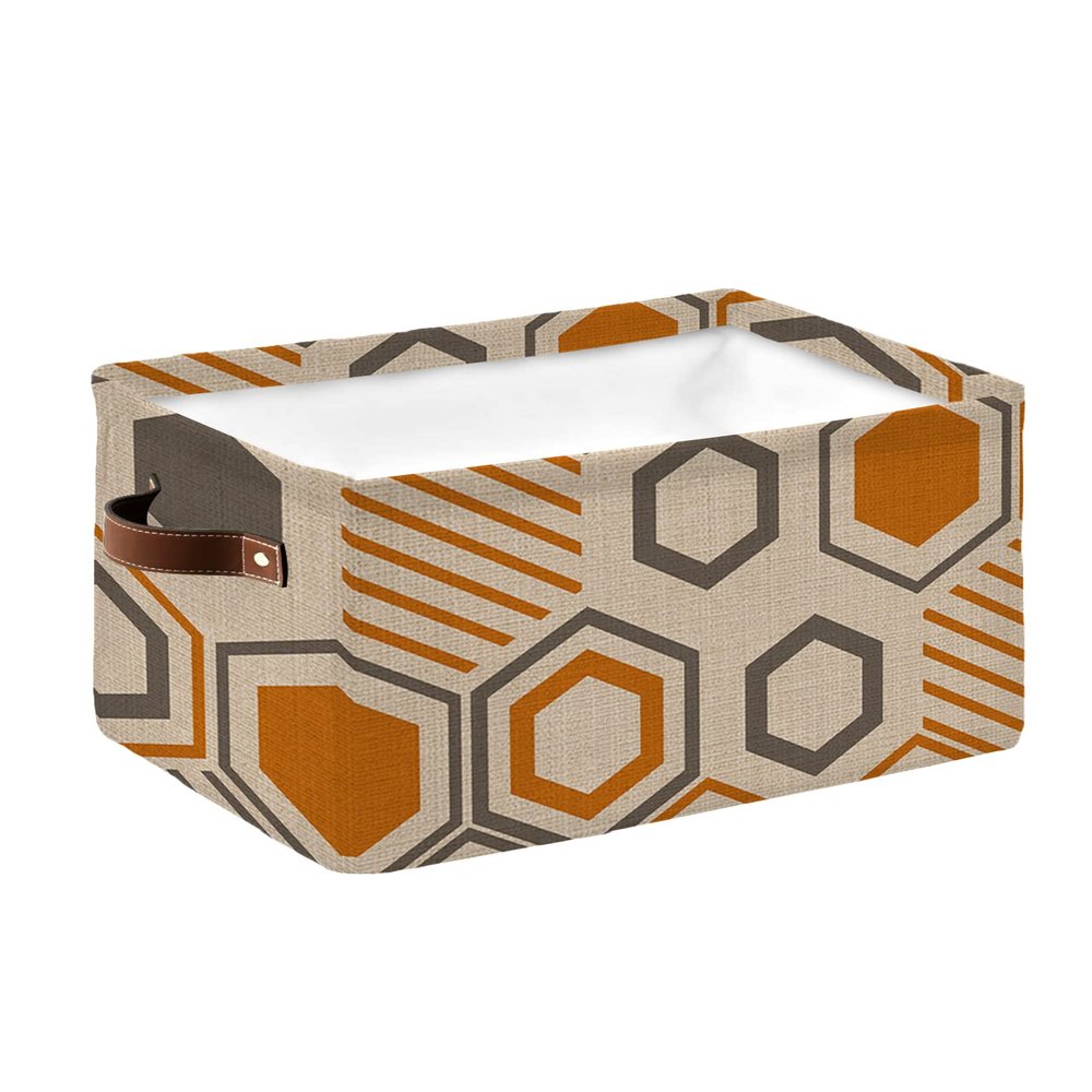 1 PC Large Storage Baskets Bins Geometric Collapsible Storage Box Laundry Organizer for Closet Shelf Nursery Kids Bedroom Modern Abstract Orange Grey Farmhouse Burlap
